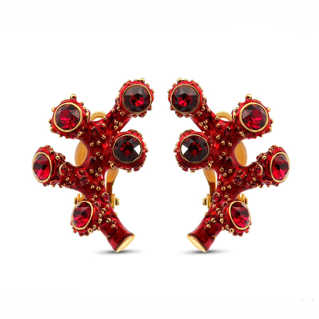 Simon Harrison - Coral Crystal and Enamel Red Cluster Earring - DESIGNYARD, Dublin Ireland.
