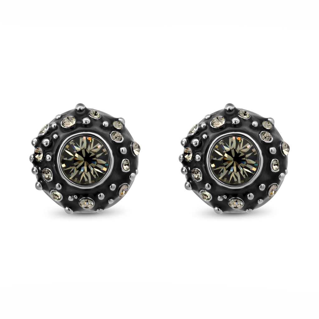 Simon Harrison - Coral Crystal Grey Enamel Stud Earrings - DESIGNYARD, Dublin Ireland.