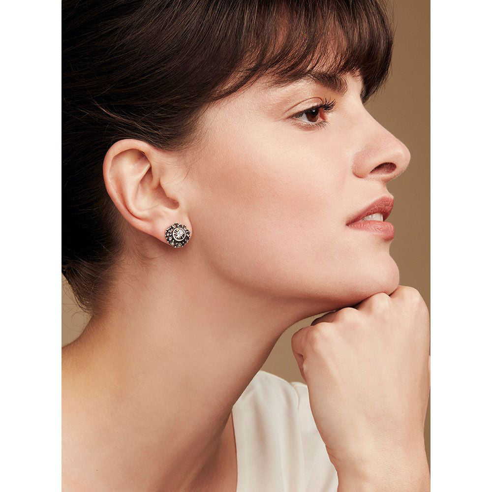Simon Harrison - Coral Crystal Grey Enamel Stud Earrings - DESIGNYARD, Dublin Ireland.