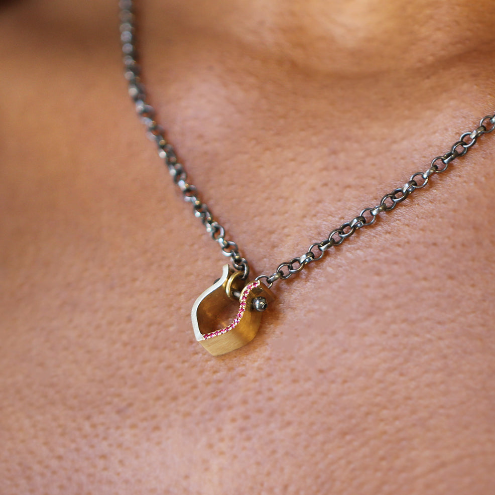 Síne Vasquez - 14k Yellow Gold Oxidised Silver Hasi Ruby Pendant - DESIGNYARD, Dublin Ireland.