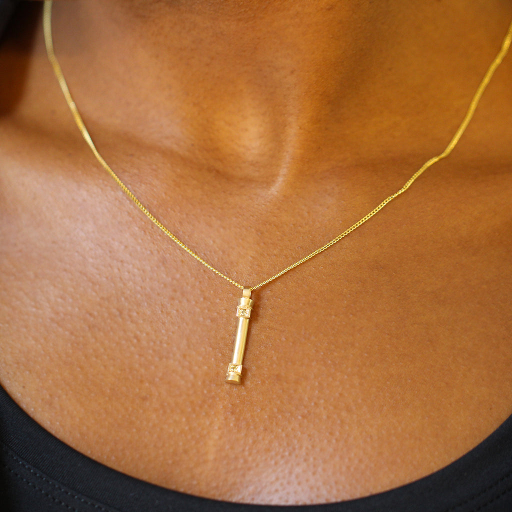Síne Vasquez - 14k Yellow Gold Diamond Pillar Pendant - DESIGNYARD, Dublin Ireland.