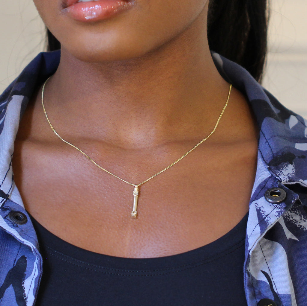 Síne Vasquez - 14k Yellow Gold Diamond Pillar Pendant - DESIGNYARD, Dublin Ireland.