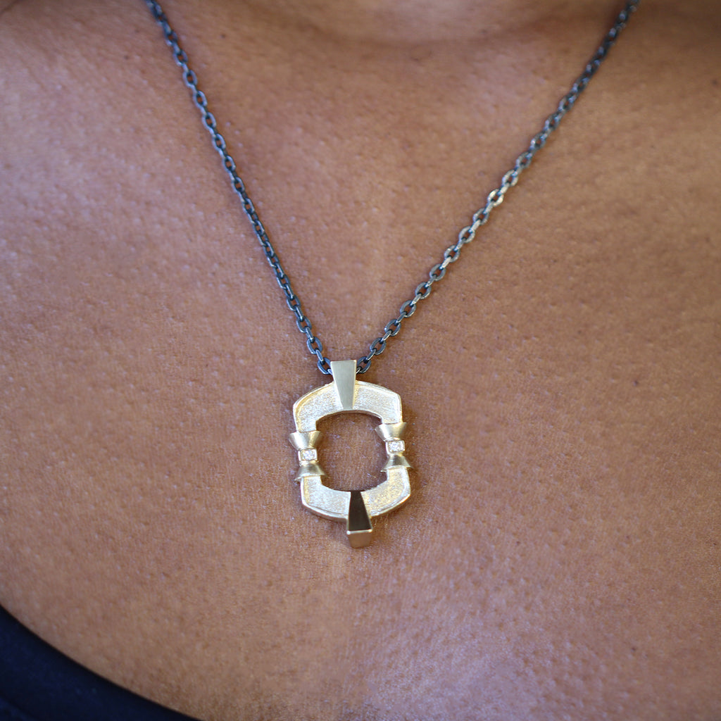 Síne Vasquez - 14k Yellow Gold Oxidised Silver Diamond Dwell Pendant - DESIGNYARD, Dublin Ireland.