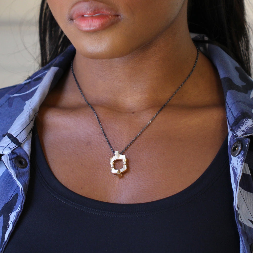 Síne Vasquez - 14k Yellow Gold Oxidised Silver Diamond Dwell Pendant - DESIGNYARD, Dublin Ireland.
