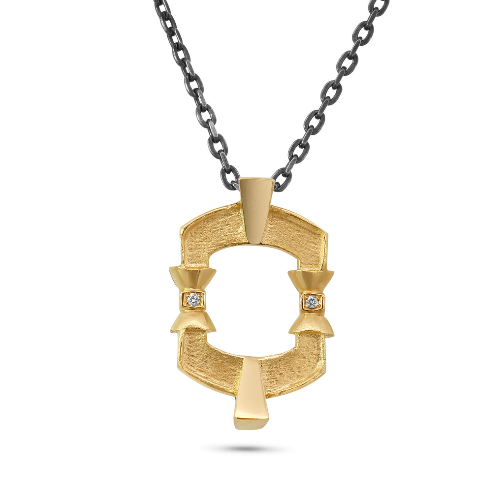 Síne Vasquez - 14k Yellow Gold Oxidised Silver Diamond Dwell Pendant - DESIGNYARD, Dublin Ireland.