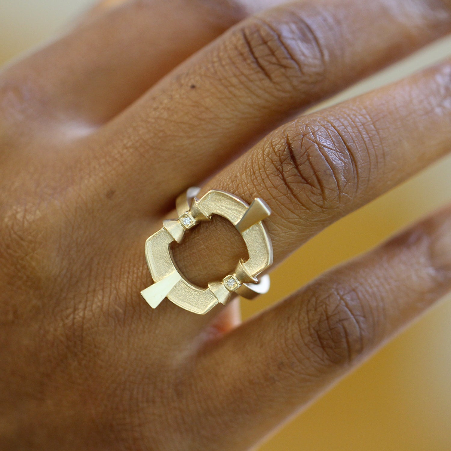 Sheild Rings Contemporary 14k Yellow Gold Dwell Diamond Shield Ring - by Síne ...