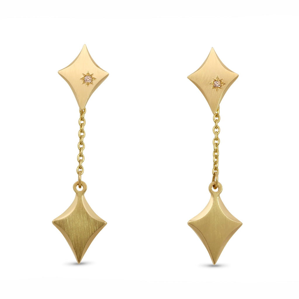 Síne Vasquez - 14k Yellow Gold Lark Drop Diamond Stud Earrings - DESIGNYARD, Dublin Ireland.