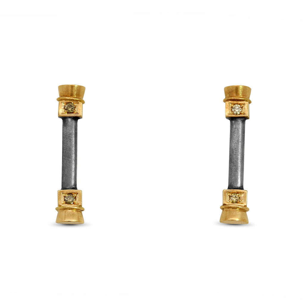 Síne Vasquez - 14k Yellow Gold Oxi Diamond Pillar Earrings - DESIGNYARD, Dublin Ireland.