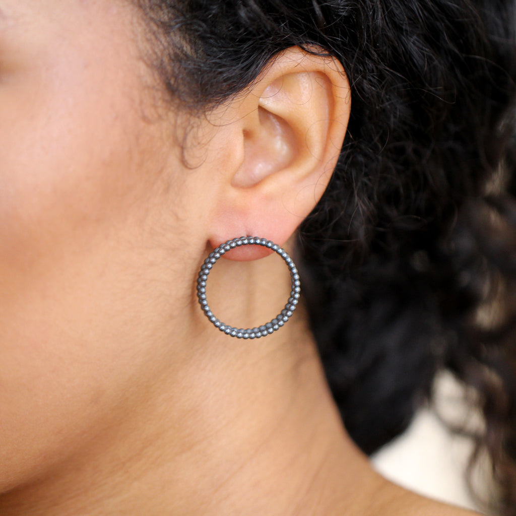 Sophia Epp - Oxidised Silver 18k Yellow Gold Thick Double Circle Earrings - DESIGNYARD, Dublin Ireland.