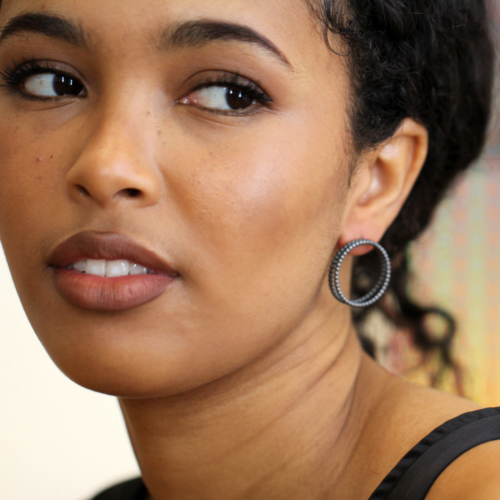Sophia Epp - Oxidised Silver 18k Yellow Gold Thick Double Circle Earrings - DESIGNYARD, Dublin Ireland.
