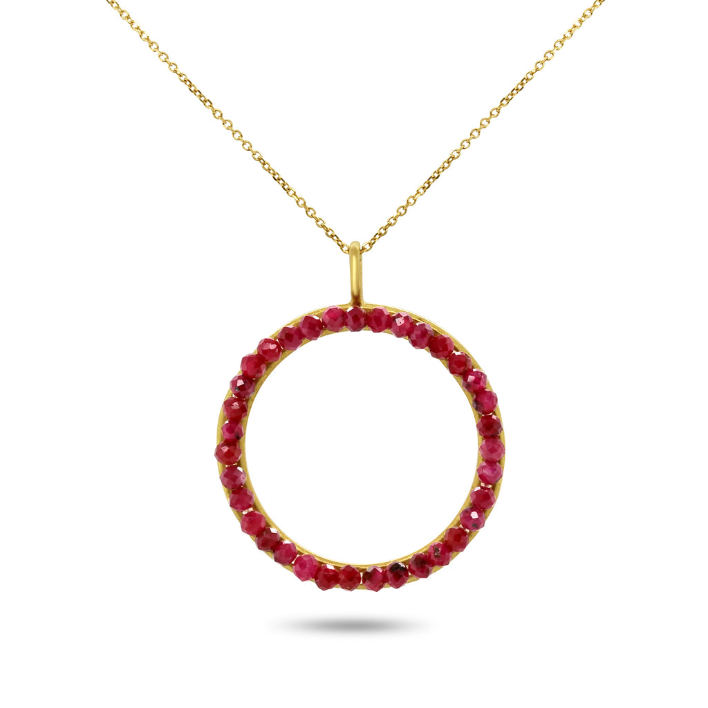 Photograph 1 of Sophia Epp's Contemporary 18k Yellow Gold Ruby Circle Statement Necklace. Available on DESIGNYARD.com and in our Jewellery Shop Dublin, Ireland. Free Worldwide Shipping with DHL.