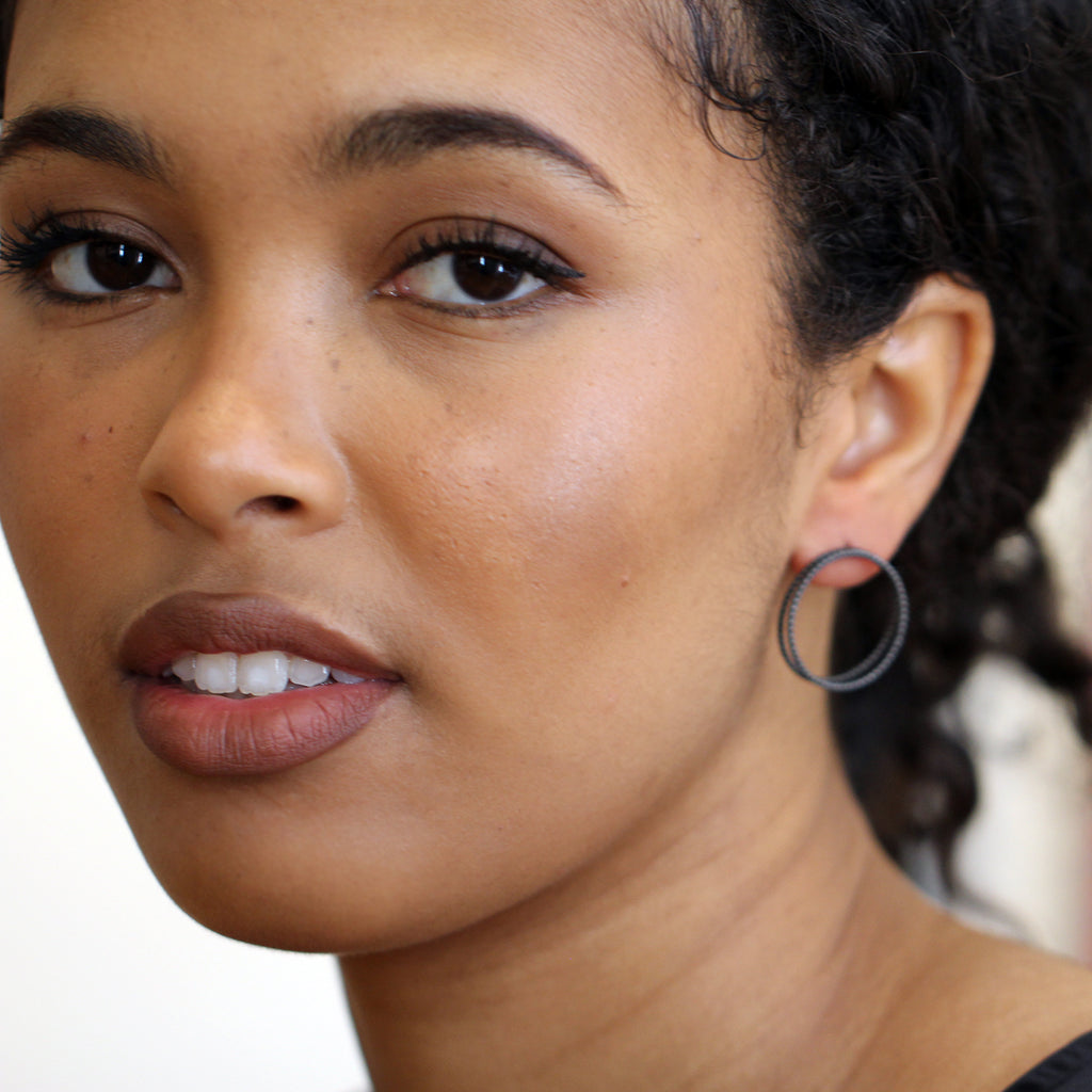 Sophia Epp - Oxidised Silver Double Circle Earrings - DESIGNYARD, Dublin Ireland.