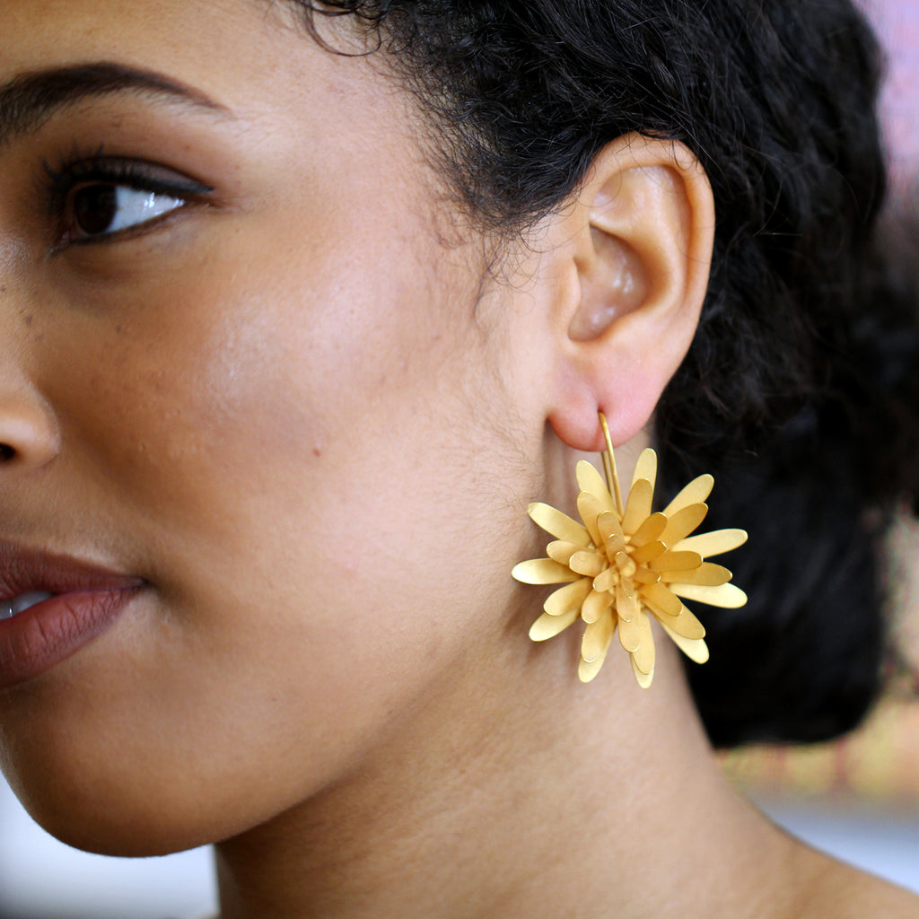 Photograph 3 of Sophia Epp's Contemporary Silver 22k Gold Plate Water Lily Statement Earrings. Available on DESIGNYARD.com and in our Jewellery Shop Dublin, Ireland. Free Worldwide Shipping with DHL.