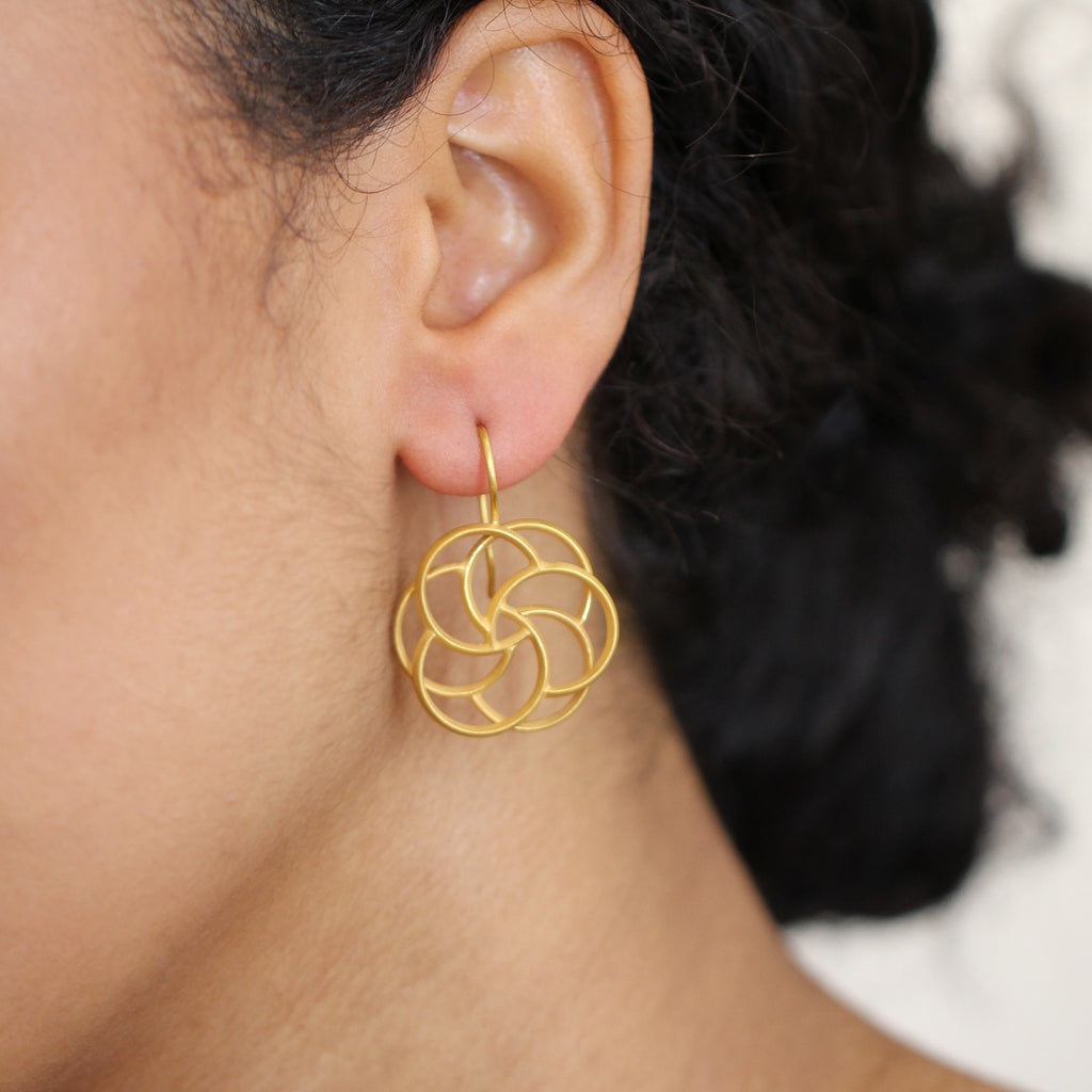 Photograph 3 of Sophia Epp's Contemporary Silver 22k Gold Plate Christmas Rose Statement Earrings. Available on DESIGNYARD.com and in our Jewellery Shop Dublin, Ireland. Free Worldwide Shipping with DHL.