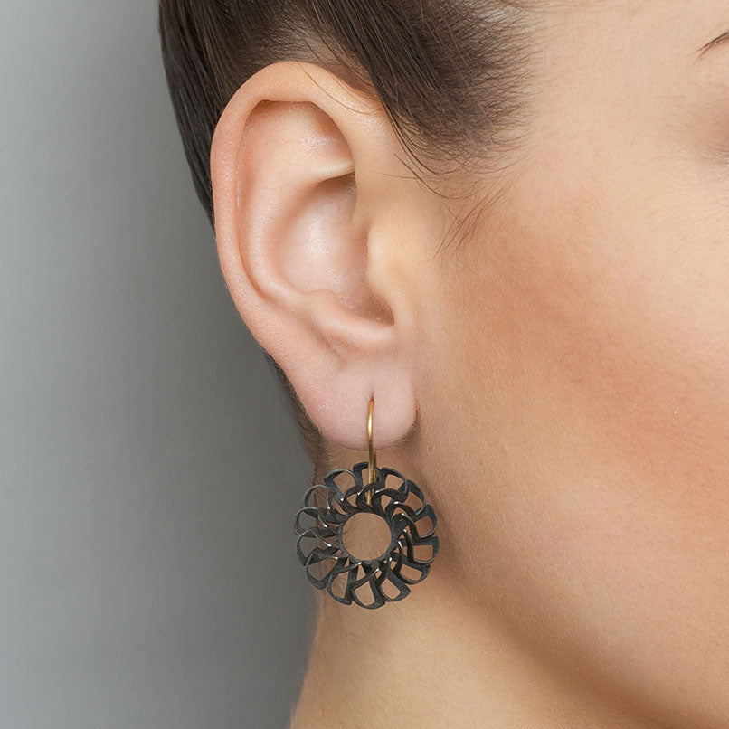 Sophia Epp - Silver 18k Yellow Gold Oxidised Lily Earrings - DESIGNYARD, Dublin Ireland.
