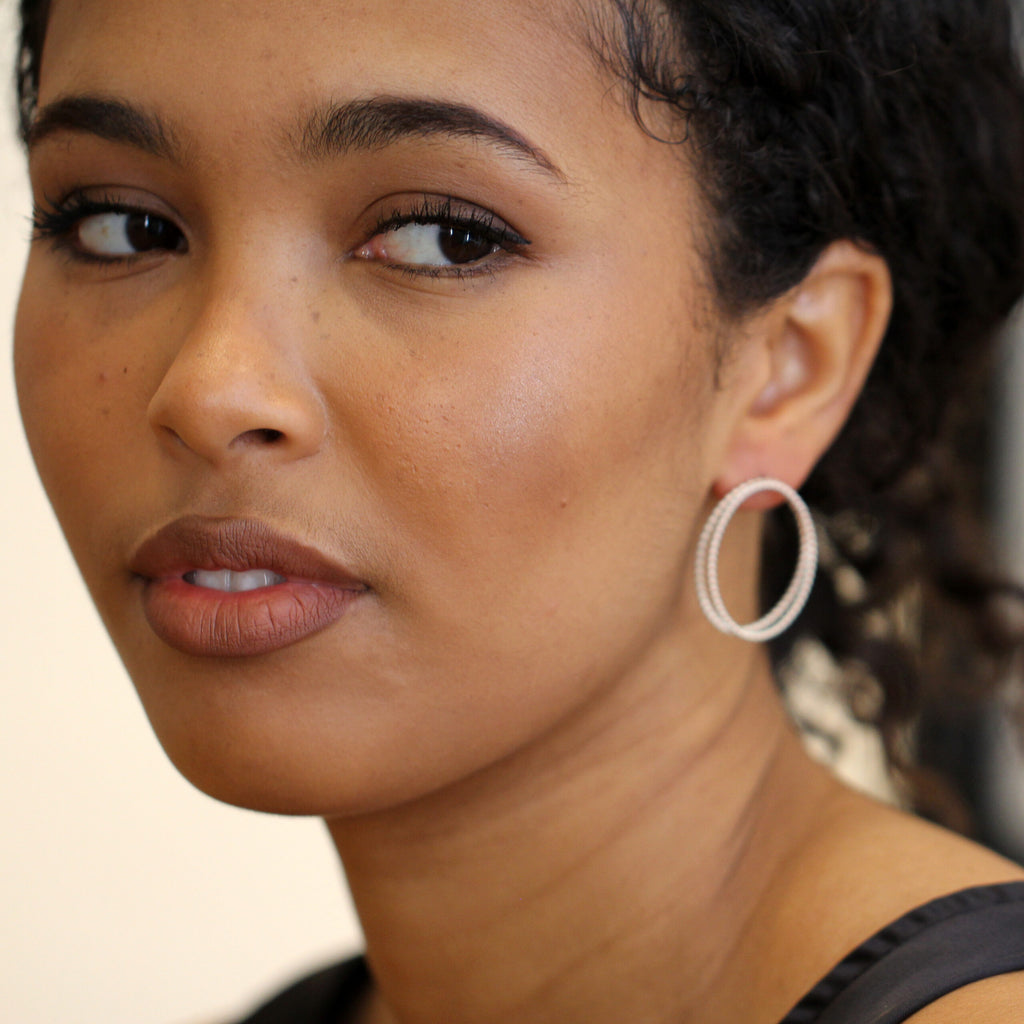 Photograph 3 of Sophia Epp's Contemporary Sterling Silver Thick Double Oval Statement Earrings. Available on DESIGNYARD.com and in our Jewellery Shop Dublin, Ireland. Free Worldwide Shipping with DHL.