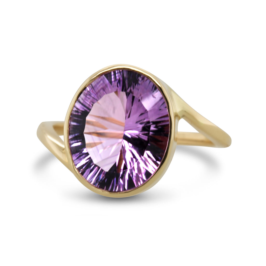 Photograph 1 of Stephanie Robinson's Contemporary 14k Yellow Gold Concave Amethyst Statement Ring. Available on DESIGNYARD.com and in our Jewellery Shop Dublin, Ireland. Free Worldwide Shipping with DHL.