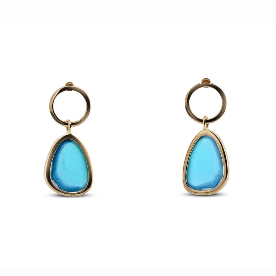 Stephanie Robinson - 14k Yellow Gold Natural Turquoise Drop Earrings - DESIGNYARD, Dublin Ireland.