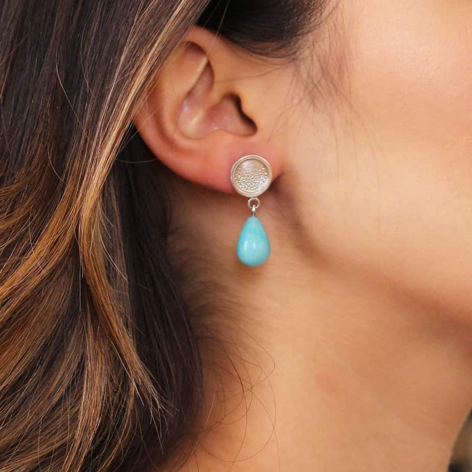 Stephanie Robinson - Sterling Silver Amazonite Disc Drop Earrings - DESIGNYARD, Dublin Ireland.