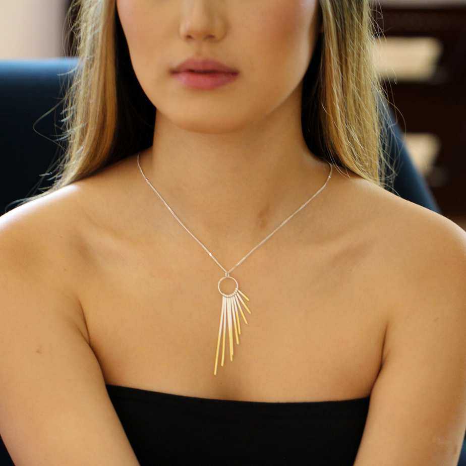 Photograph 2 of Kokkino's Shimmer Cascade Silver & Yellow Gold Necklace. Available on DESIGNYARD.com and in our Contemporary Jewellery Shop Dublin, Ireland. Free Shipping Worldwide with DHL.