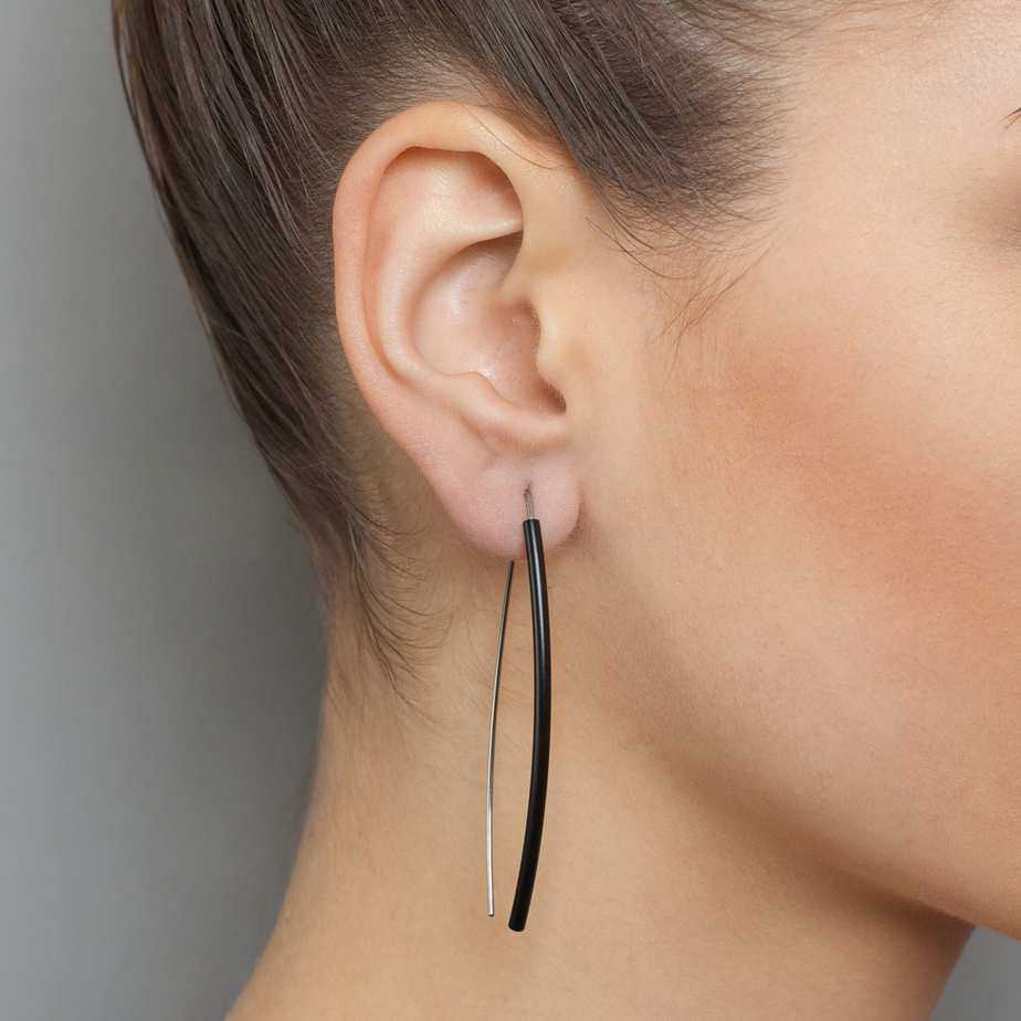 Ursula Muller - Black Silver Aluminium Hoop Earrings - DESIGNYARD, Dublin Ireland.