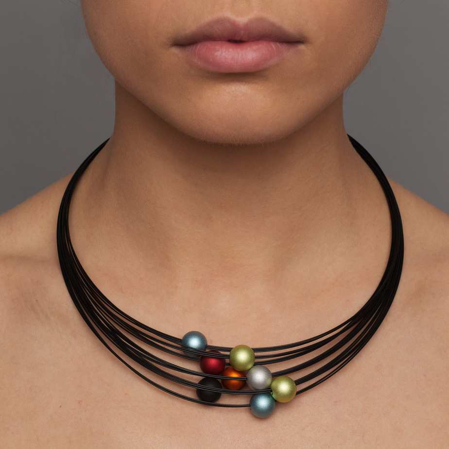 Ursula Muller - Multi Colour Beads Aluminium Black Necklace - DESIGNYARD, Dublin Ireland.