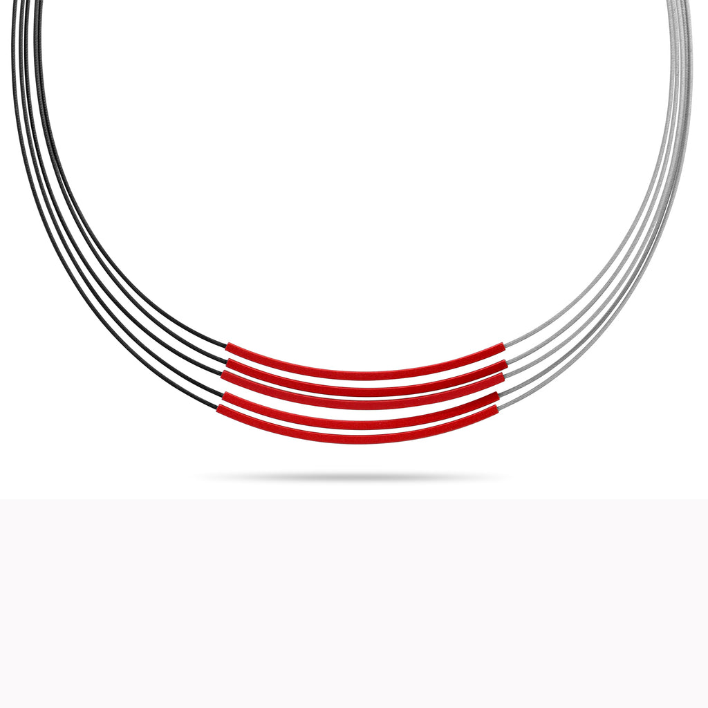 Ursula Muller - Black Grey Red Tube Steel Aluminium Necklace - DESIGNYARD, Dublin Ireland.