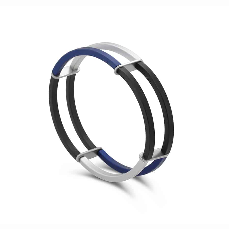 Ursula Muller - Grey Blue Structured Steel Aluminium Bracelet - DESIGNYARD, Dublin Ireland.