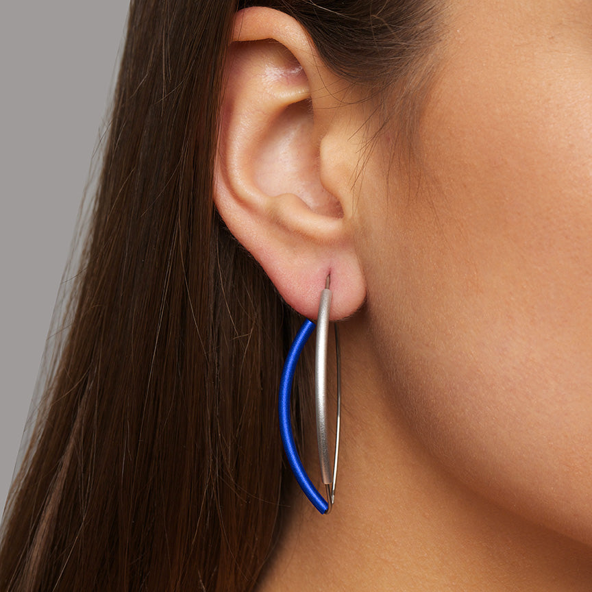 Ursula Muller - Blue Silver Aluminium Hoop Earrings - DESIGNYARD, Dublin Ireland.