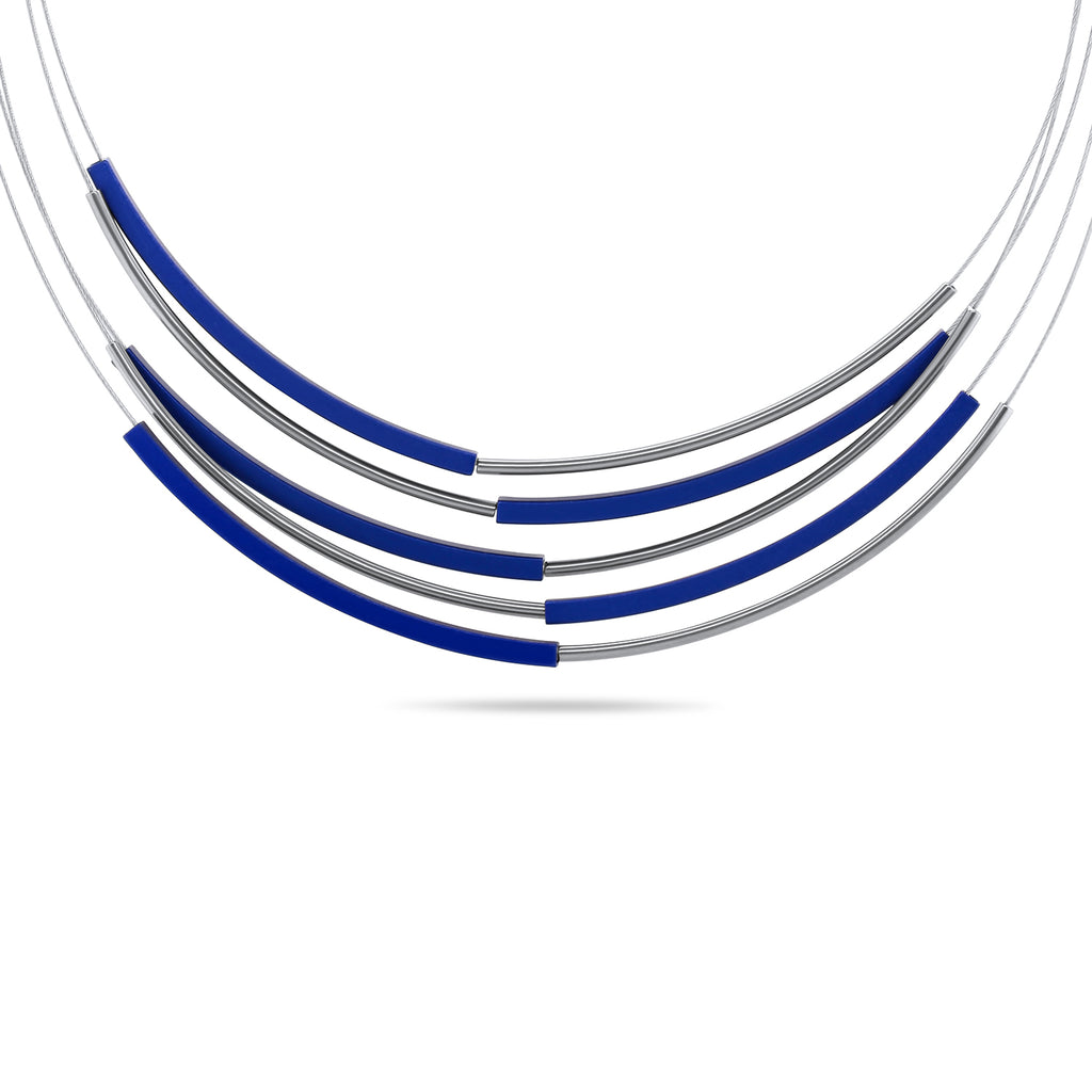 Ursula Muller - Five Strand Royal Blue Aluminium Steel Necklace - DESIGNYARD, Dublin Ireland.