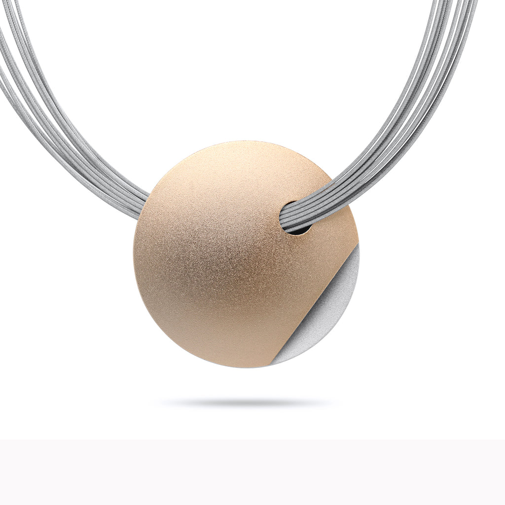 Ursula Muller - Champagne Stainless Steel Aluminium Disc Necklace - DESIGNYARD, Dublin Ireland.