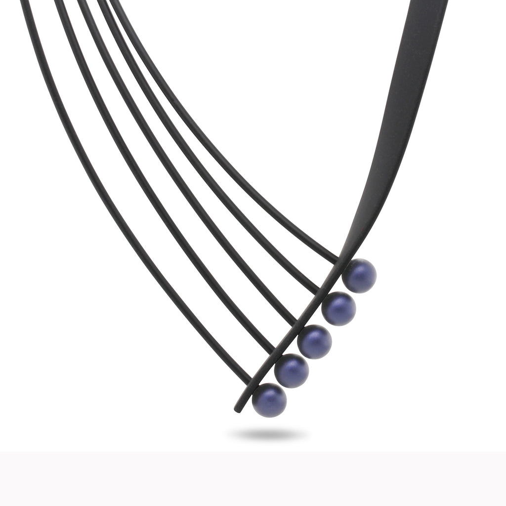 Ursula Muller - Five Strand  Blue Rubber Necklace - DESIGNYARD, Dublin Ireland.