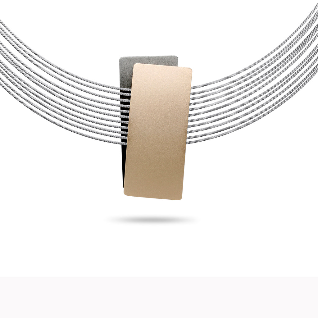 Ursula Muller - Gold Grey Rectangular Steel Aluminium Necklace - DESIGNYARD, Dublin Ireland.