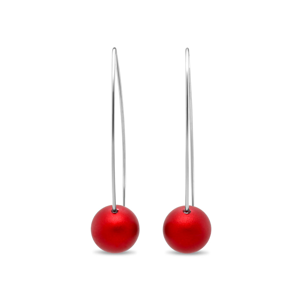 Ursula Muller - Red Ball Aluminium Hoop Earrings - DESIGNYARD, Dublin Ireland.