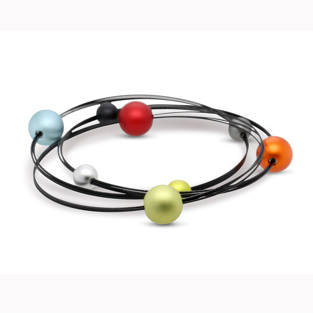 Ursula Muller - Multi Colour Beads Aluminium Black Bracelet - DESIGNYARD, Dublin Ireland.