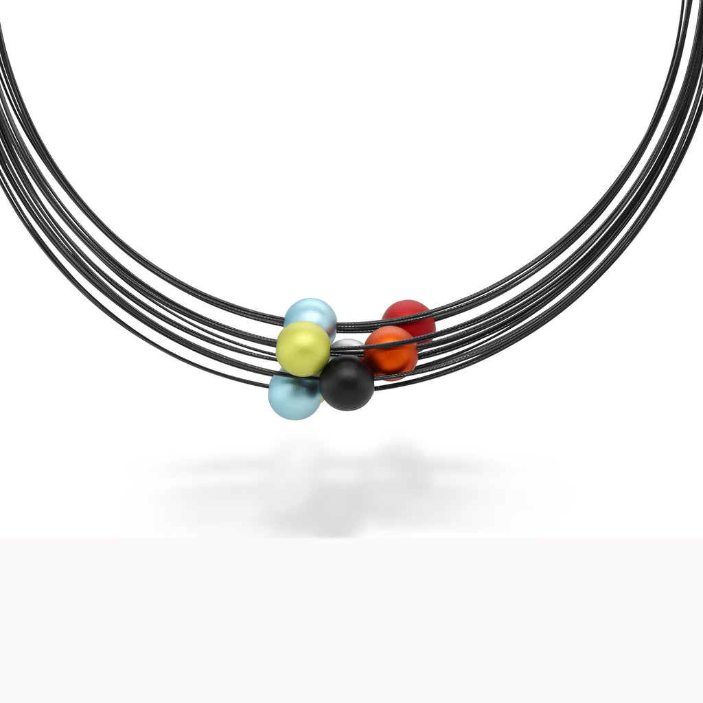 Ursula Muller - Multi Colour Beads Aluminium Black Necklace - DESIGNYARD, Dublin Ireland.