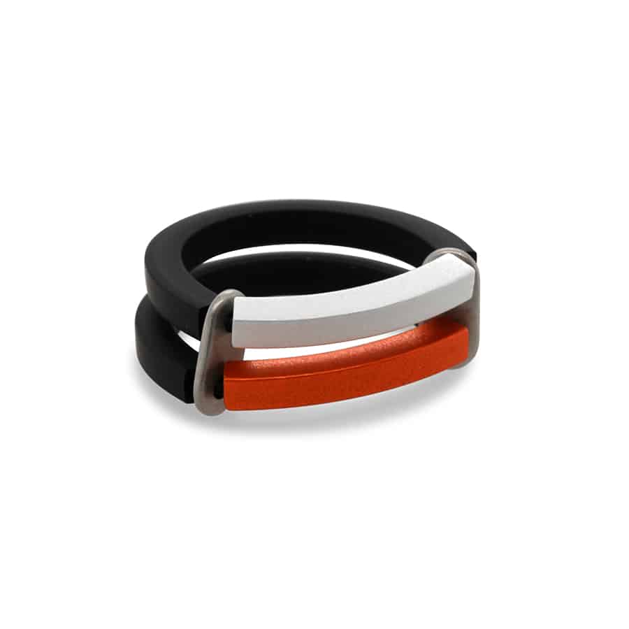 Ursula Muller - Duo Orange Silver Rubber Aluminium Ring - DESIGNYARD, Dublin Ireland.