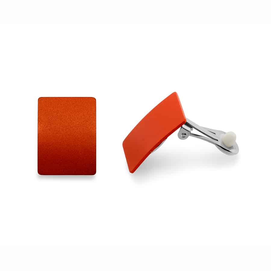 Ursula Muller - Orange Aluminium Rectangular Clip-on Earrings - DESIGNYARD, Dublin Ireland.