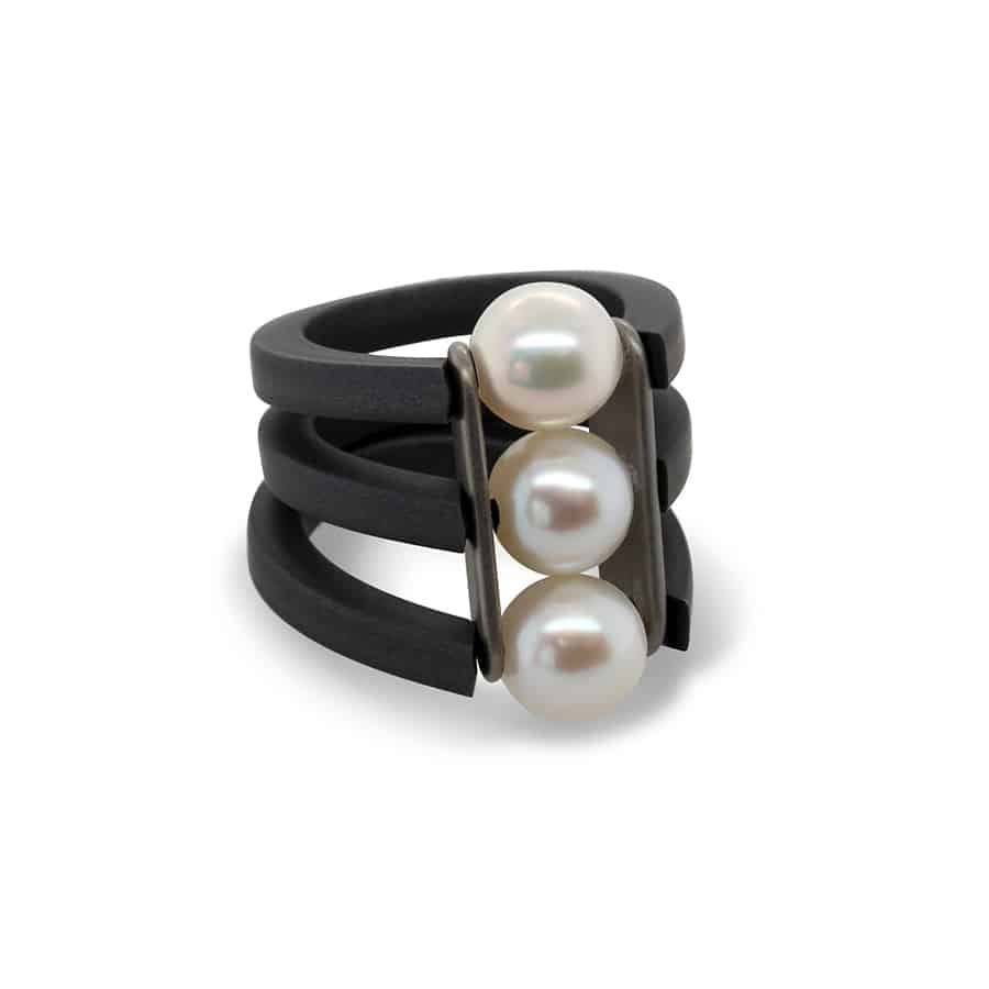 Ursula Muller - Trio Pearl Rubber Aluminium Ring - DESIGNYARD, Dublin Ireland.