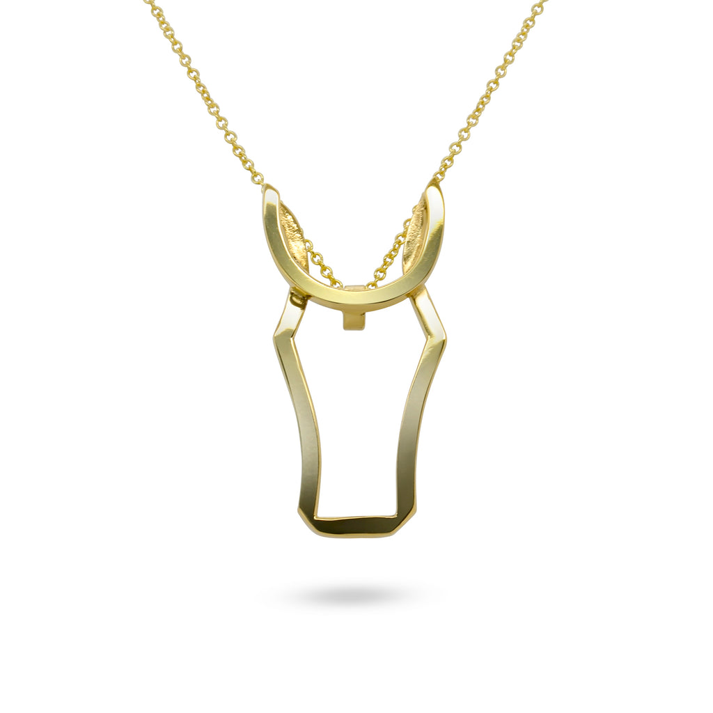 Photograph 1 of Vanessa Ree's Contemporary 18k Yellow Gold Irish Horse Pendant. Available on DESIGNYARD.com and in our Jewellery Shop Dublin, Ireland. Free Worldwide Shipping with DHL.