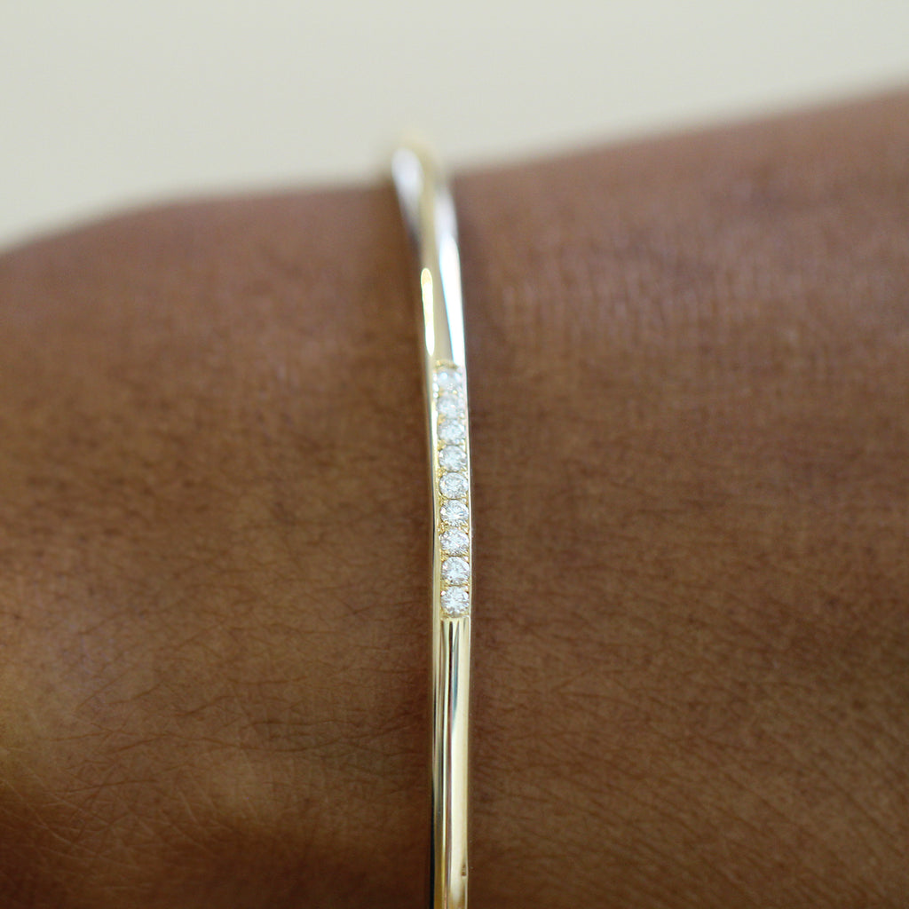 Photograph 2 of Handmade 9k Yellow Gold Round Nine Pave Diamond Bangle. Available on DESIGNYARD.com and in our Jewellery Shop Dublin, Ireland.